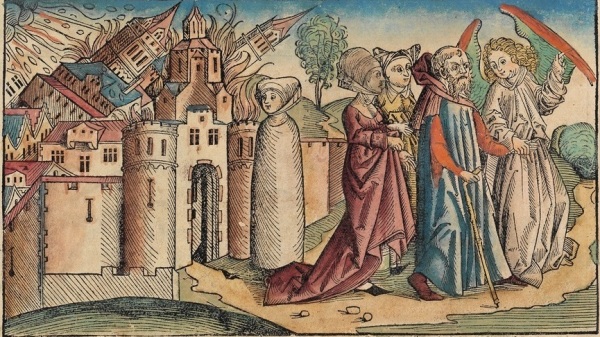 纽伦堡编年史中的所多玛与蛾摩拉事件, Hartmann Schedel, 1493年。　