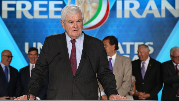 美国前众议院议长纽特．金里奇（Newt Gingrich）在法国巴黎参加活动时发言