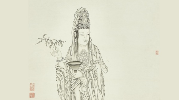 从古至今，修德是真正的养生之本，如此亦可获得神佛护佑。图为清代杨大章绘画的甘露大士。