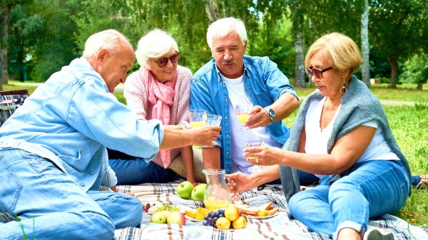 一群老人在野餐