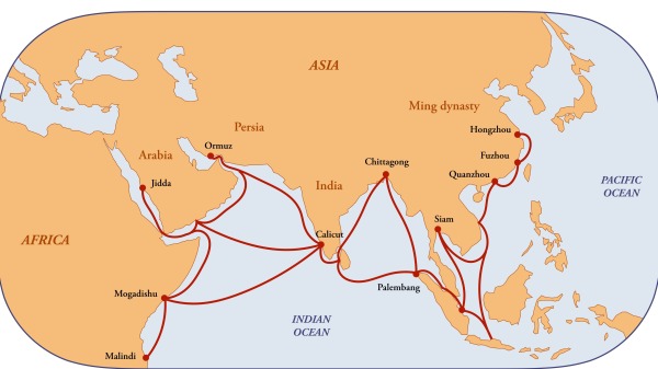 郑和航海路线图。