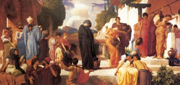 1886-1888年，雷顿《俘虏安德洛玛克》（Captive Andromache），现收藏于曼彻斯特美术馆。此话以荷马史诗中的希腊神话为题材，描述特洛伊英雄赫克托耳之妻安德洛玛克的故事。