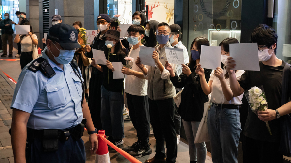 圖為11月28日，香港中環舉行集會聲援「白紙革命」。（圖片來源：Getty Images）