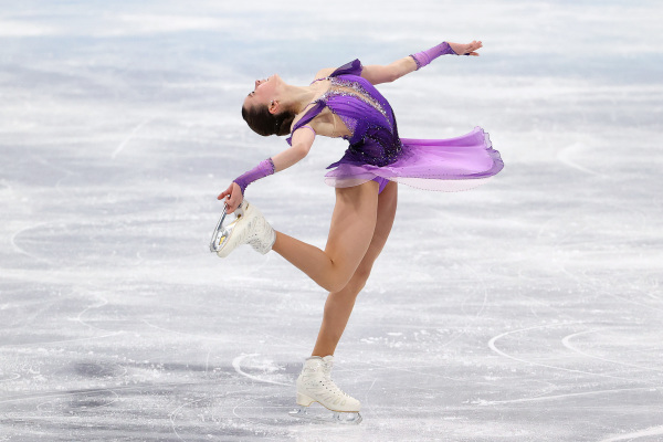 2022年2月6日，北京冬奧俄羅斯15歲花滑少女瓦利耶娃在比賽中。
