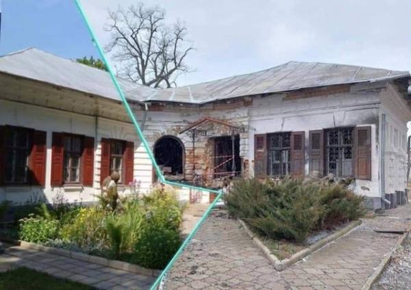 乌克兰居民贴出遭破坏的柴可夫斯基故居的前后照