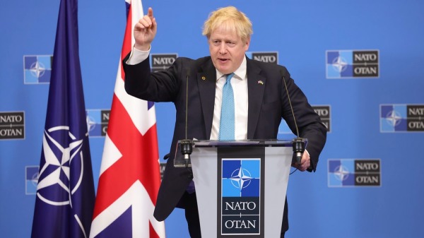 3月24日，英国首相鲍里斯．约翰逊（Boris Johnson）在北约峰会和G7领导人会议上发表讲话。