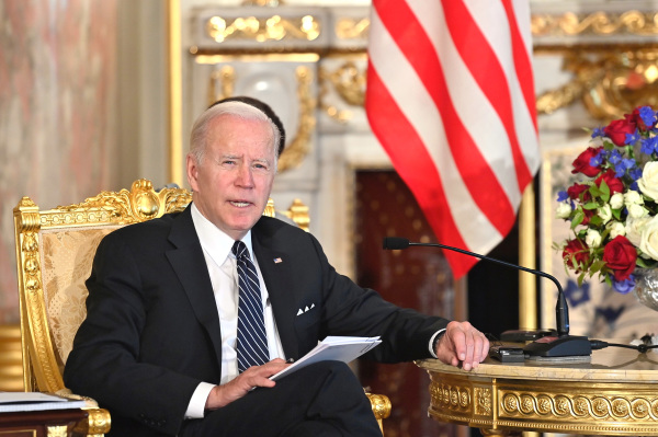 2022年5月23日，美國總統喬．拜登在日本東京赤阪國賓館舉行的日美首腦會議期間。