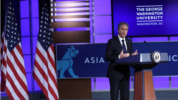 2022年5月26日，美国国务卿布林肯在乔治华盛顿大学就美国对华政策发表演讲。