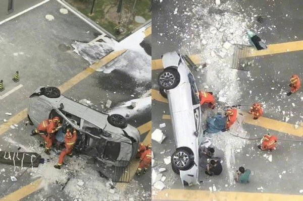 中國電動汽車大廠蔚來一輛ET7測試車從上海總部大樓3樓衝出後墜地，2名試車員送醫搶救後不治。