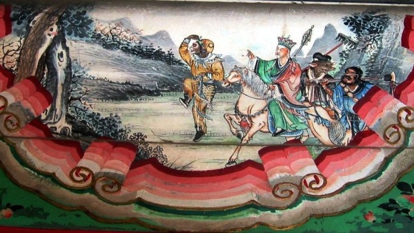 颐和园长廊上的《西游记》师徒四人绘画。