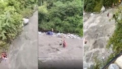 四川彭州一河道突发山洪疑多人被冲走(图)