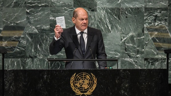 9月20日，德国总理萧兹（Olaf Scholz）在联合国大会上发言