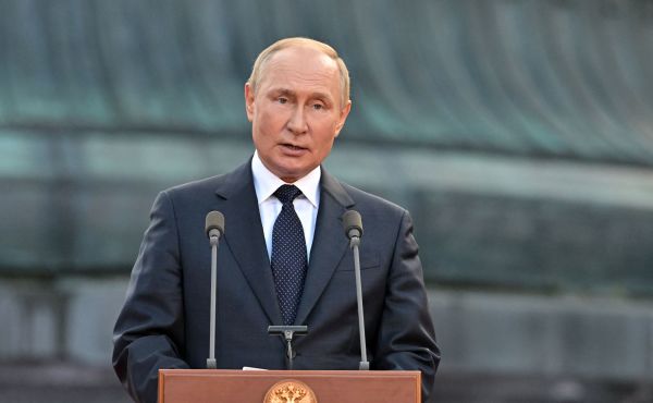 2022年9月21日，俄罗斯总统普京在一个纪念俄罗斯建国 1,160 周年的活动上发表讲话。（图片来源：ILYA PITALEV/SPUTNIK/AFP via Getty Images）
