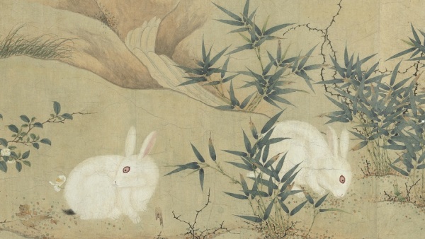 古人繪的兔圖。此圖為宋代劉永年《花陰玉兔》。