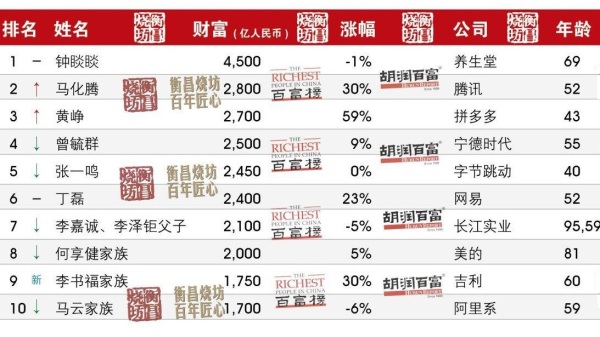 中国2023胡润百富榜前10位富豪