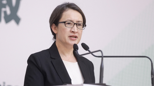 民進黨副總統候選人蕭美琴於2023年11月23日出席在台北台大國際會議中心舉行的新聞發布會。