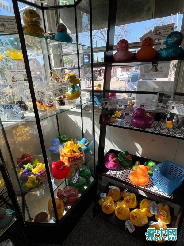 这间店专门贩售大大小小、五颜六色、造型各异的洗澡鸭