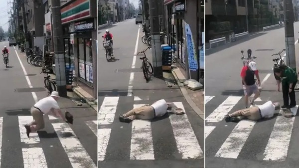 一群中国旅客至日本旅游时，现场目睹了一名老人在街头摔倒，在车上竟喊出“不能扶”。