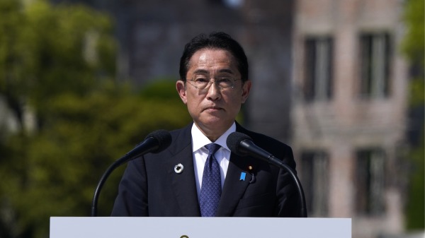 5月21日，日本首相岸田文雄在G7峰会轮值主席国新闻发布会上发表讲话。