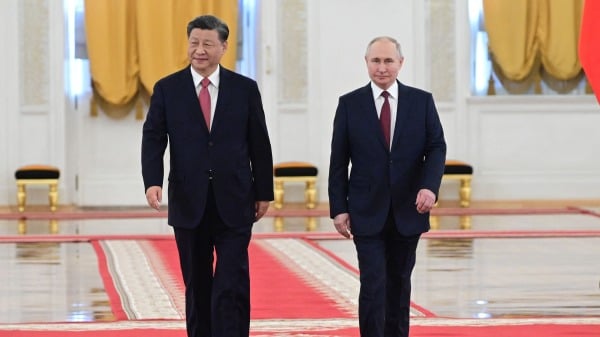 3月21日，普京在莫斯科克里姆林宫会见习近平。