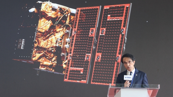 台灣首枚自製氣象衛星「獵風者」起運典禮14日在國家太空中心舉行。