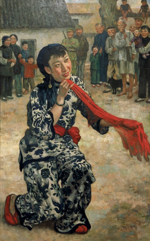 徐悲鸿1939年根据王莹在新加坡表演的抗日剧《放下你的鞭子》所绘的同名油画