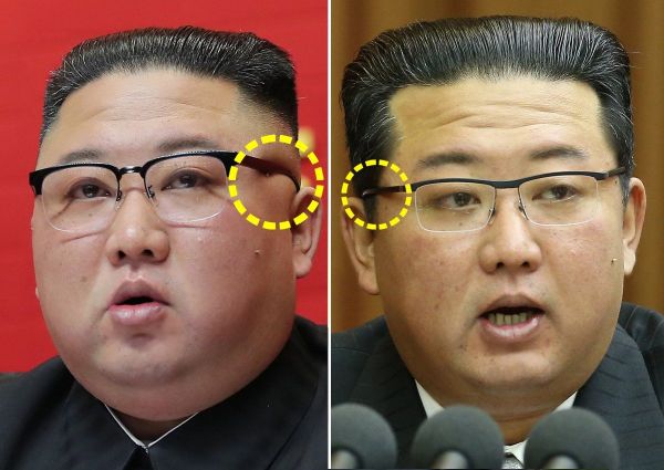 金正恩於2021年1月和9月的相片對比下，可以發現眼鏡架戴起來時不再那麼緊繃。