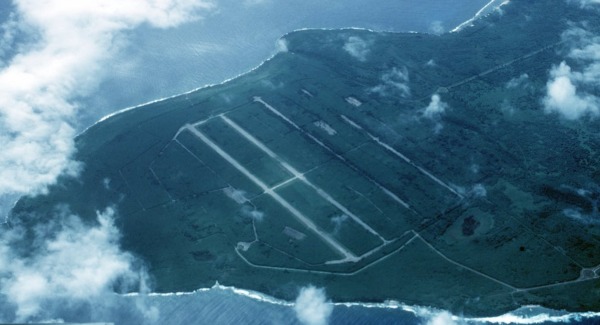 天宁岛美国陆军航空队北场的航拍视图。