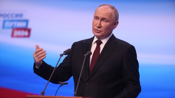 3月18日，俄羅斯總統普京在莫斯科競選總部舉行的新聞發布會。