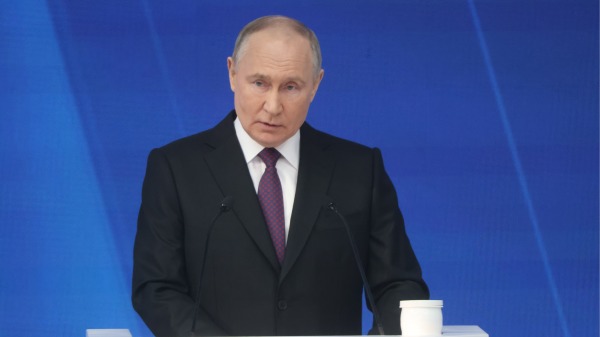 2024年2月29日，俄罗斯总统普京在莫斯科发表年度国情咨文演讲。