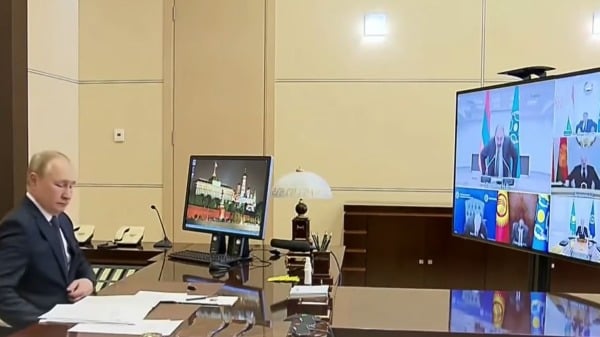 2022年1月10日，普京在集安組織的虛擬峰會上。