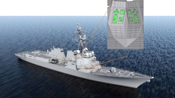 將接受SEWIP第三批次的DDG-51級驅逐艦的前部上層建築重塑視圖。