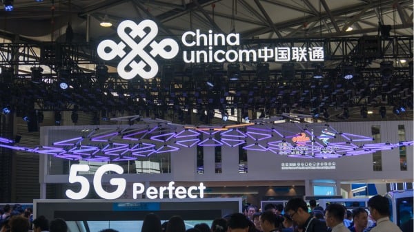  2018年6月27日，上海举办的全球手机大会中的中国联通展位（AFP via Getty Images）