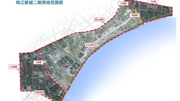 位于杭州钱塘江北岸的钱江新城二期的开发图