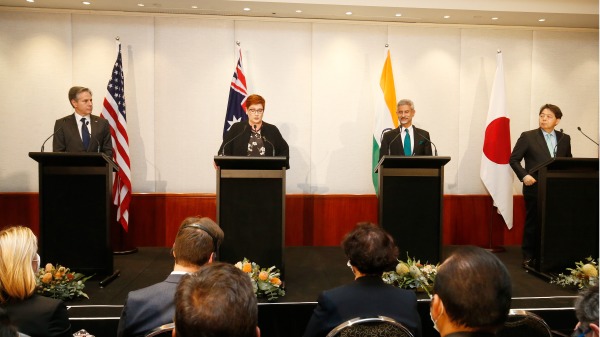 2022年2月11日，美国国务卿布林肯在澳大利亚墨尔本参加四国集团外长会议。（图片来源： Darrian Traynor/Getty Images)）