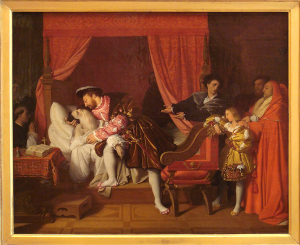 Leonardo da Vinci thời Phục hưng, "Vua Pháp François I thăm Leonardo đang chết", của Jean-Auguste Dominican Ingres, 1818.