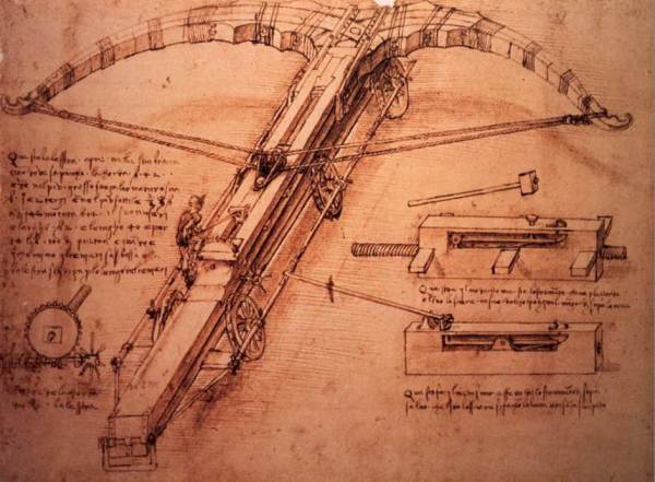 Một chiếc nỏ siêu khổng lồ do Da Vinci thời Phục hưng vẽ