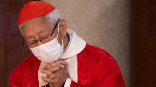 图为天主教香港教区荣休主教陈日君枢机。（图片来源：BERTHA WANG/AFP via Getty Images）