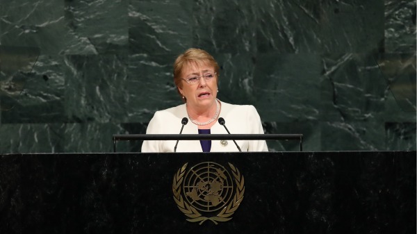2017年9月20日，时任智利总统巴切莱特在联合国大会上讲话。