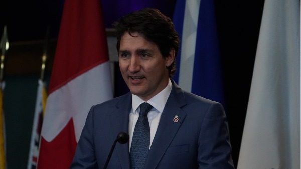 2022年5月17日，加拿大总理特鲁多在圣约翰讲话。（图片来源：Arthur Edwards - Pool/Getty Images