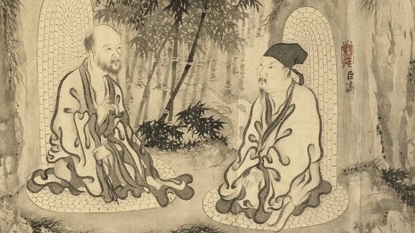北宋画家、文学家刘巨济与圆通大师交谈情景。