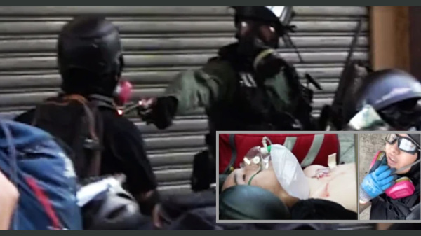 图为2019年10月1日，年仅18岁的曾志健在反送中示威中被警察以实弹近距离射中左胸。（图片来源：直播截图）