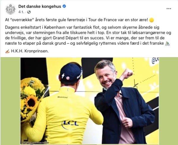 丹麦王储颁发2022环法第一件黄衣