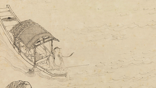 明代仇英柳塘渔艇-此图或系陶渊明归园田居的生活写照。