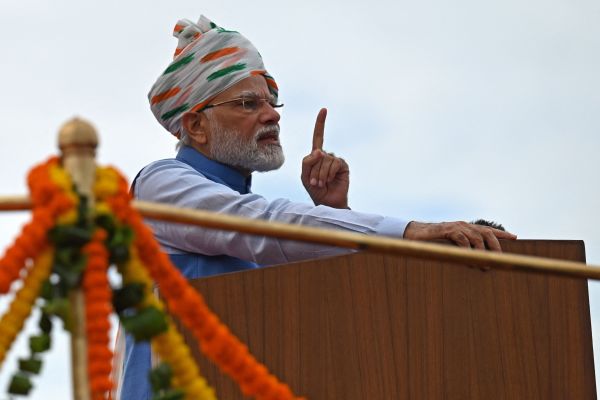 2022年8月15日，印度总理莫迪在新德里举行的国家独立日庆祝活动期间发表讲话。