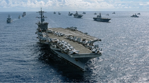 2022年26国环太平洋大型国际军演期间，多艘军舰并行。（图片来源：RIMPAC推特）
