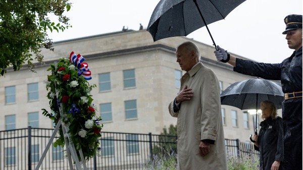 2022年9月11日，美國總統拜登參加911恐怖襲擊事件21週年紀念儀式。（圖片來源：Anna Moneymaker/Getty Images)）(1