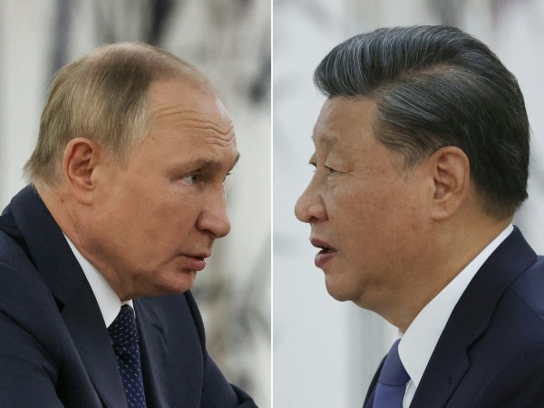 2022年9月15日，普京和习近平在撒马尔罕上海合作组织 (SCO) 领导人峰会期间的会晤。