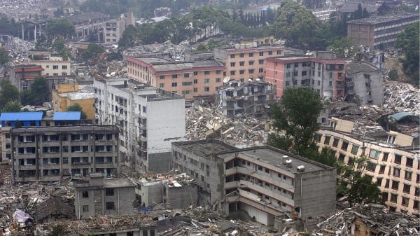 2008年5月24日，地震後的四川汶川縣映秀鎮。（Getty Images）