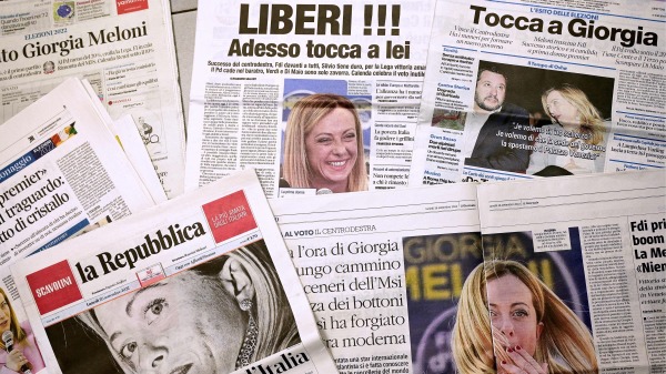 9月26日，意大利媒体报导乔治亚・梅洛尼（Giorgia Meloni）及其政党获得国会选举胜利。